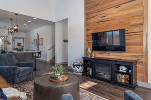 Televisión, chimenea y videojuegos