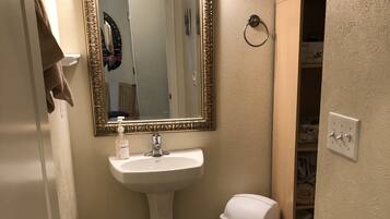 Hair dryer, towels, toilet paper