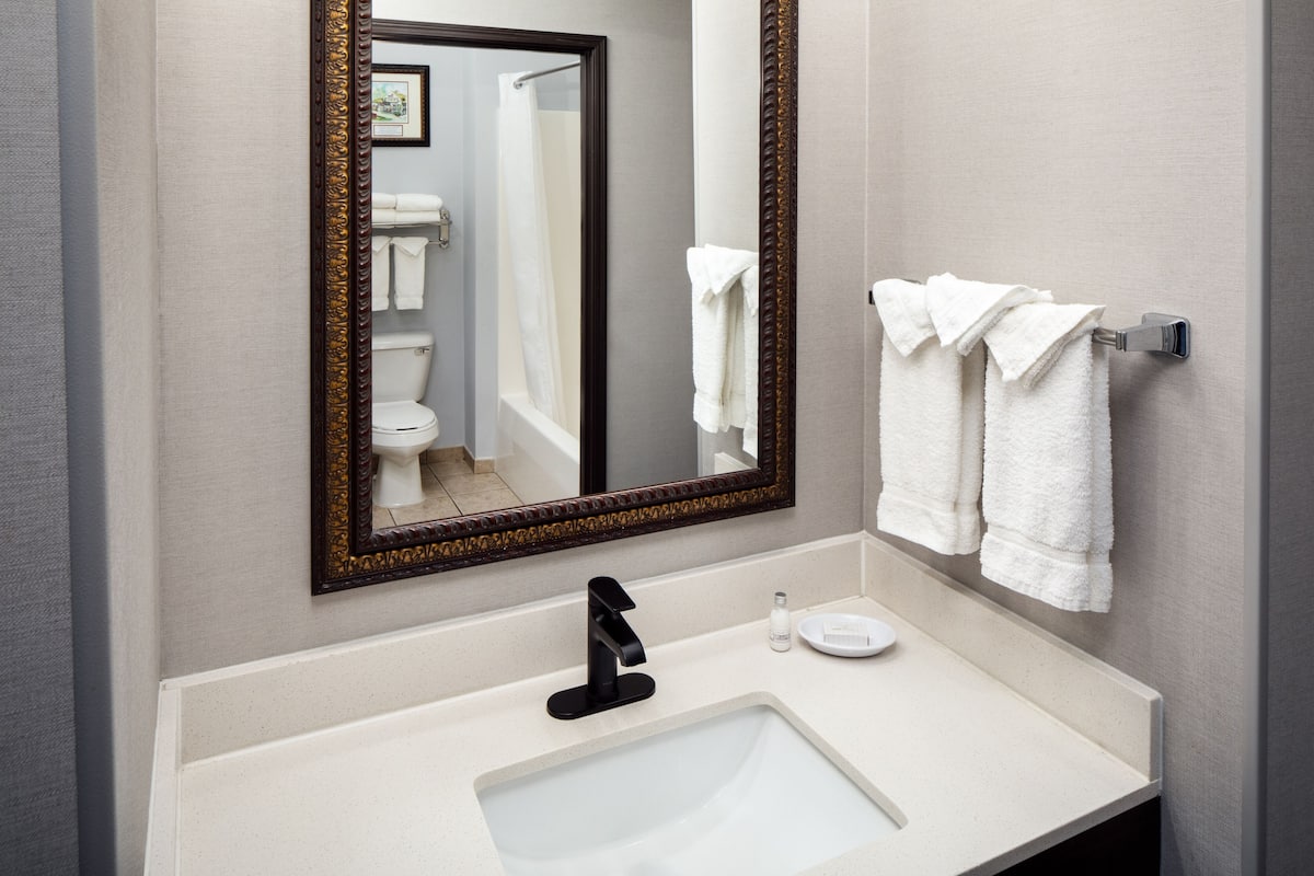 deluxe room | bathroom | combined shower/bathtub, free toiletries, towels, soap