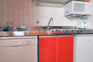 Fridge, microwave, dishwasher, coffee/tea maker