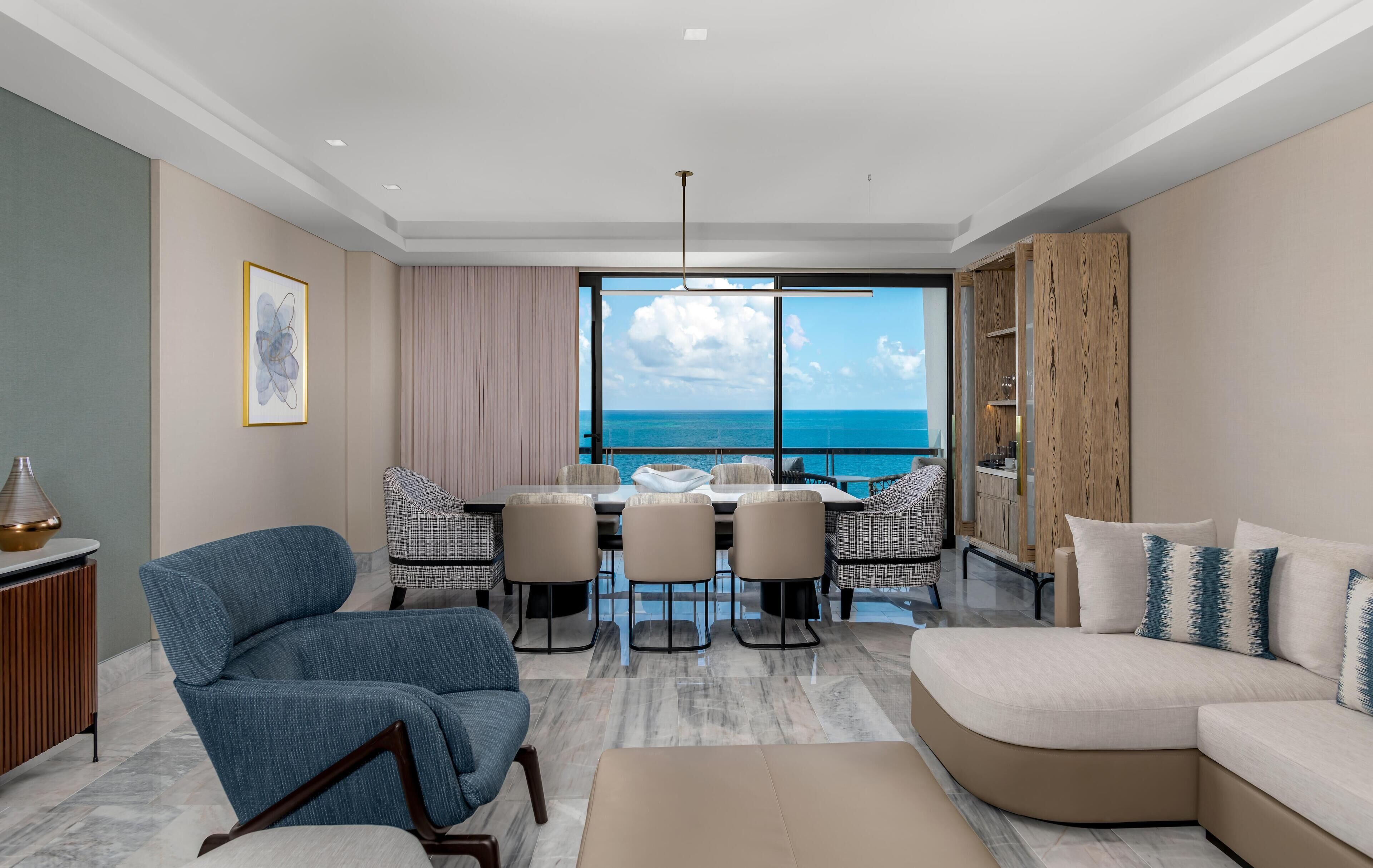 Deluxe Suite, 1 King Bed, Ocean View | Living area | 55-inch flat-screen TV with satellite channels