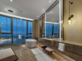 Rainfall showerhead, hair dryer, bathrobes, slippers