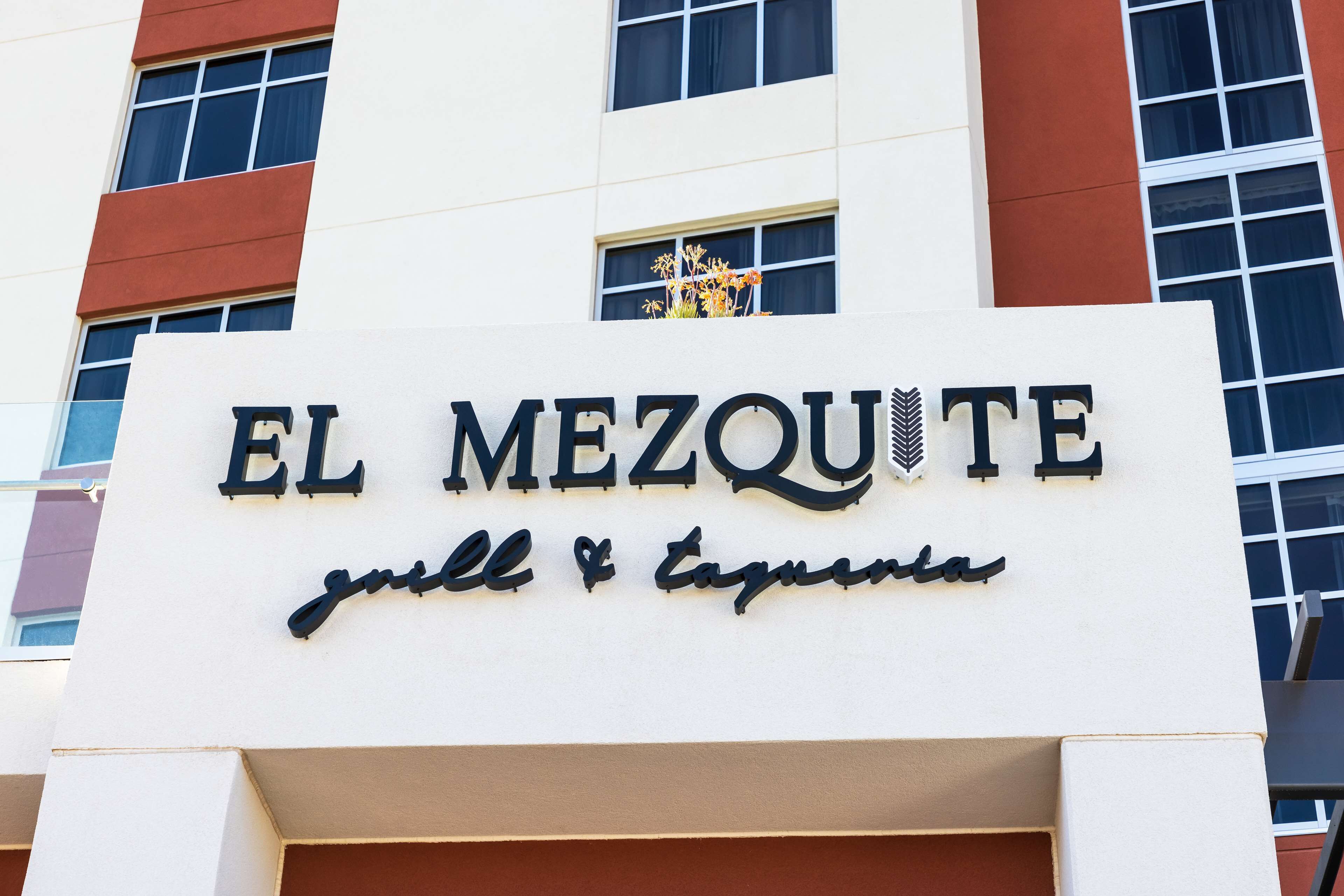 A sign for "EL MEZQUITE" with the words "gull & taquinta" below it.