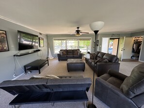 Smart TV, fireplace, video games, computer monitors