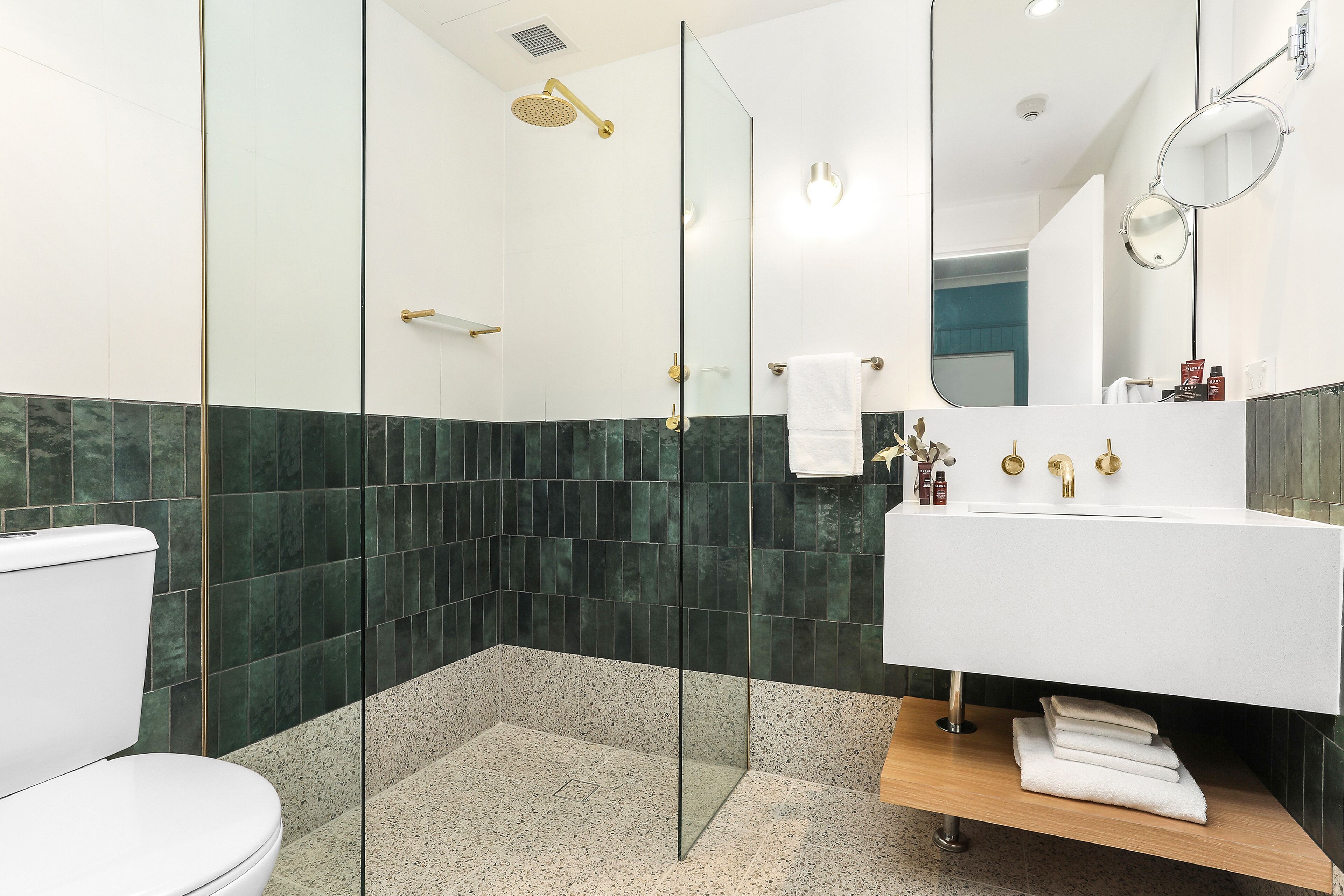 bay signature, 1 king bed | bathroom | shower, rainfall showerhead, hair dryer, towels