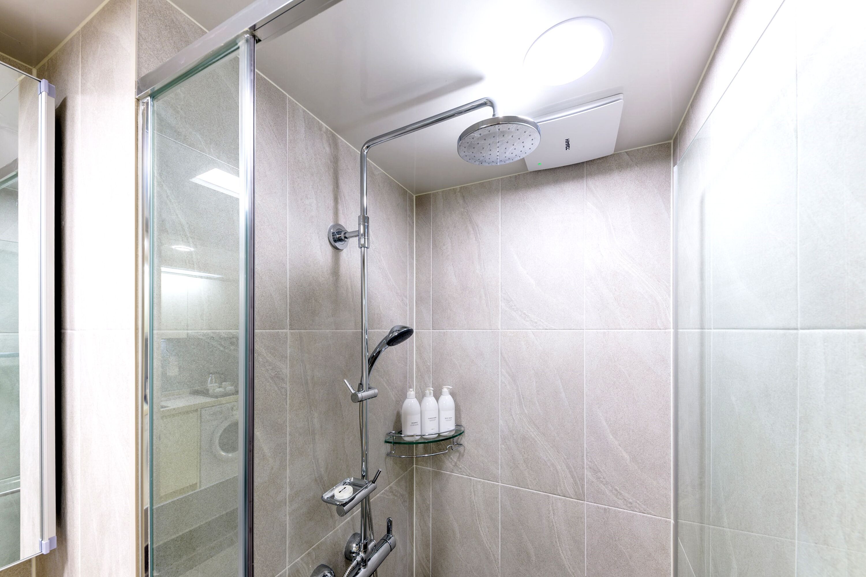 shower, hair dryer, slippers, bidet