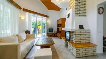 Televisión y chimenea