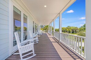 Terrace/patio - Large Home Right by the Beach! Private Pool & Elevator! Fun Backyard w/ Swingset (Isle Of Palms)