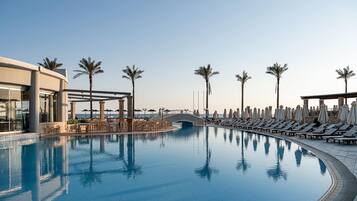 Indoor pool, 4 outdoor pools, open 10:00 AM to 6:00 PM, sun loungers