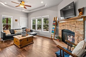 TV, fireplace, offices