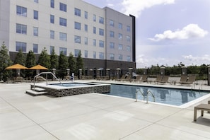 Outdoor pool, pool umbrellas, pool loungers