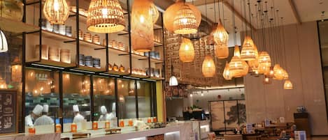 Fusion cuisine, garden views