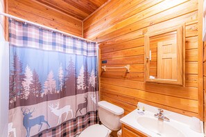Combined shower/bathtub, towels