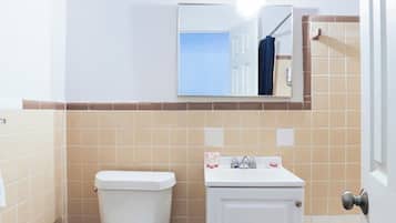 Shower, free toiletries, towels, toilet paper