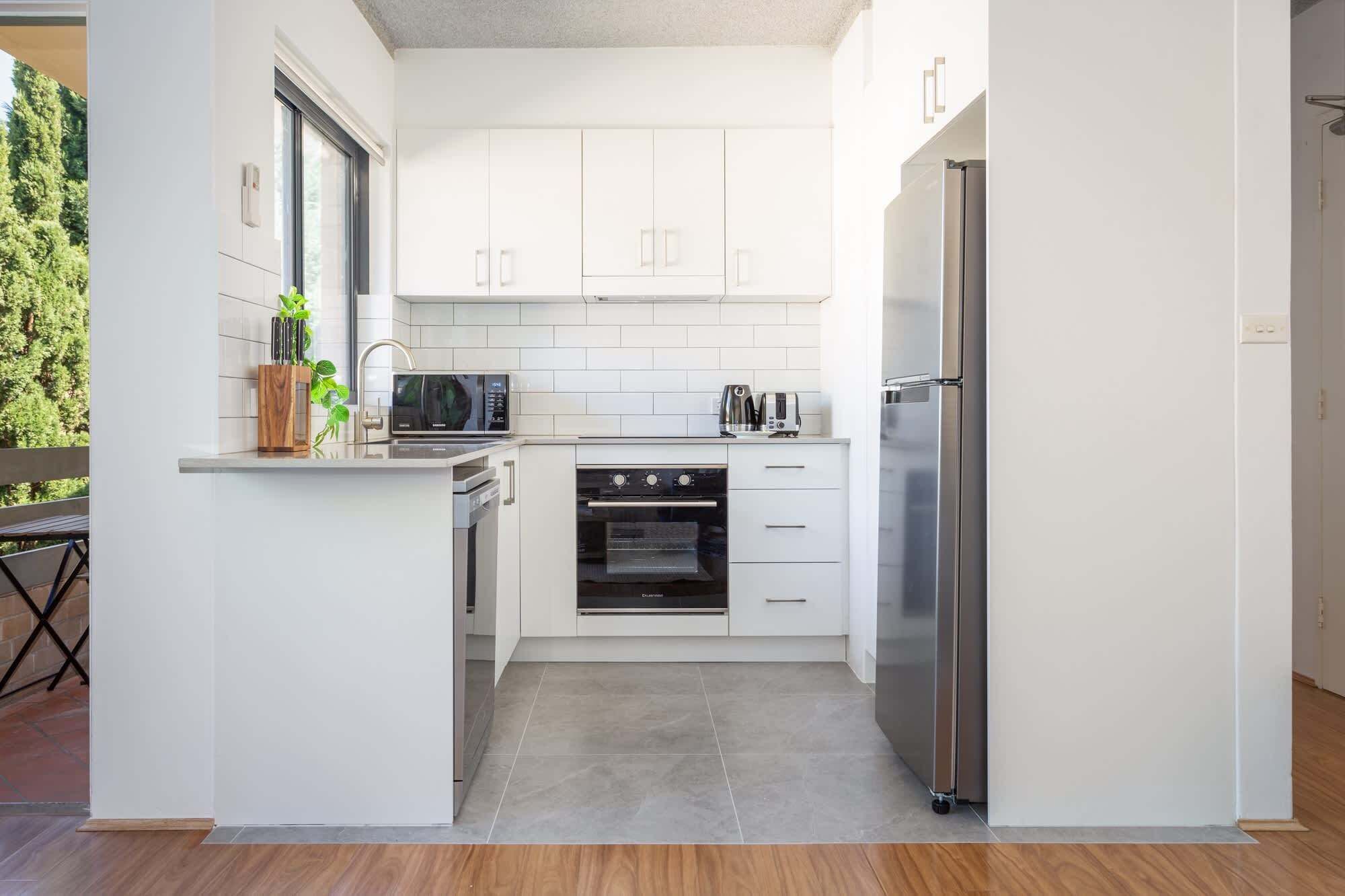 Fridge, microwave, oven, dishwasher