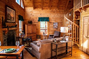 Smart TV, fireplace, DVD player, books
