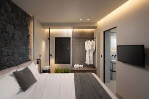 Elite Suite with Outdoor Hot Tub and Sea View | Bettwäsche aus ägyptischer Baumwolle, hochwertige Bettwaren