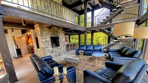 Premier House, 4 Bedrooms, Mountain View, Mountainside | Living area | LCD TV, fireplace, Hulu, streaming services - Ridge Line Lodge in Dalton, NH - by Bretton Woods Vacations (Whitefield)