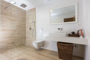 Douche, sèche-cheveux, serviettes fournies, savon
