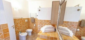 Regadera, secadora de cabello, toallas, jabón 