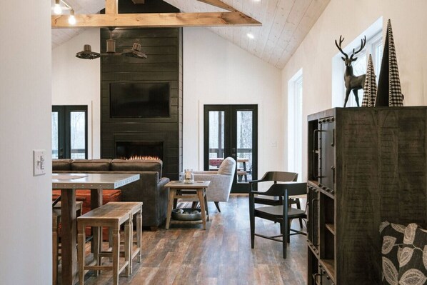 TV, fireplace, Hulu, books