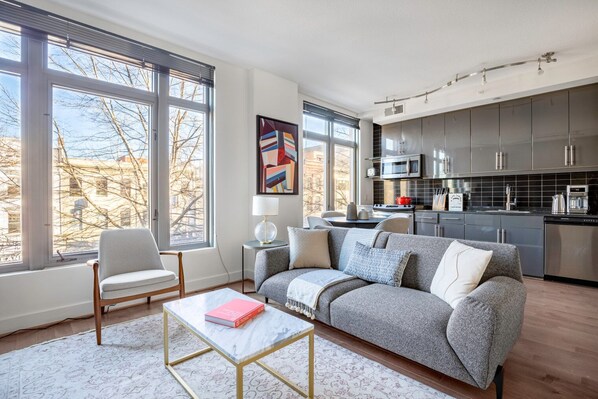 TV, stereo - Crisp Logan Circle 1BR w/ W/D, Doorman, Gym, nr. Metro by Blueground (Washington, D.C)