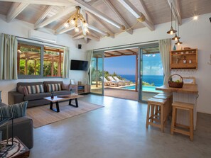TV, books - Villa Mirtes with breathtaking sea view,close to Porto Katsiki and Egremni (Athani)