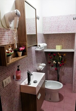 Douche, baignoire à jets, sèche-cheveux, bidet