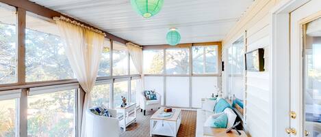 TV, fireplace, DVD player, video library