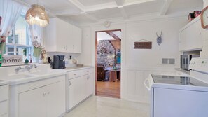 Fridge, microwave, coffee/tea maker, toaster