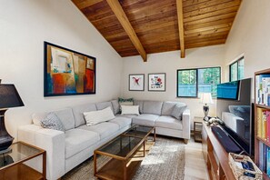 TV, fireplace, DVD player, books