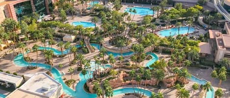 Outdoor pool, pool umbrellas, pool loungers
