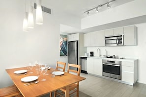 Fridge, microwave, oven, dishwasher