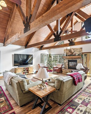 TV, fireplace, DVD player, foosball