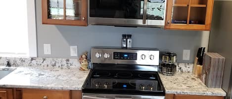 Microwave, oven, stovetop, coffee/tea maker
