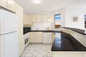 Fridge, microwave, oven, dishwasher