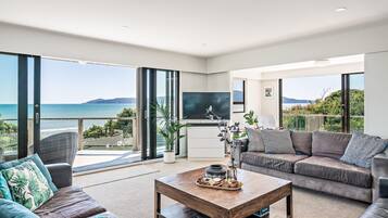 Smart TV, fireplace, foosball, table tennis