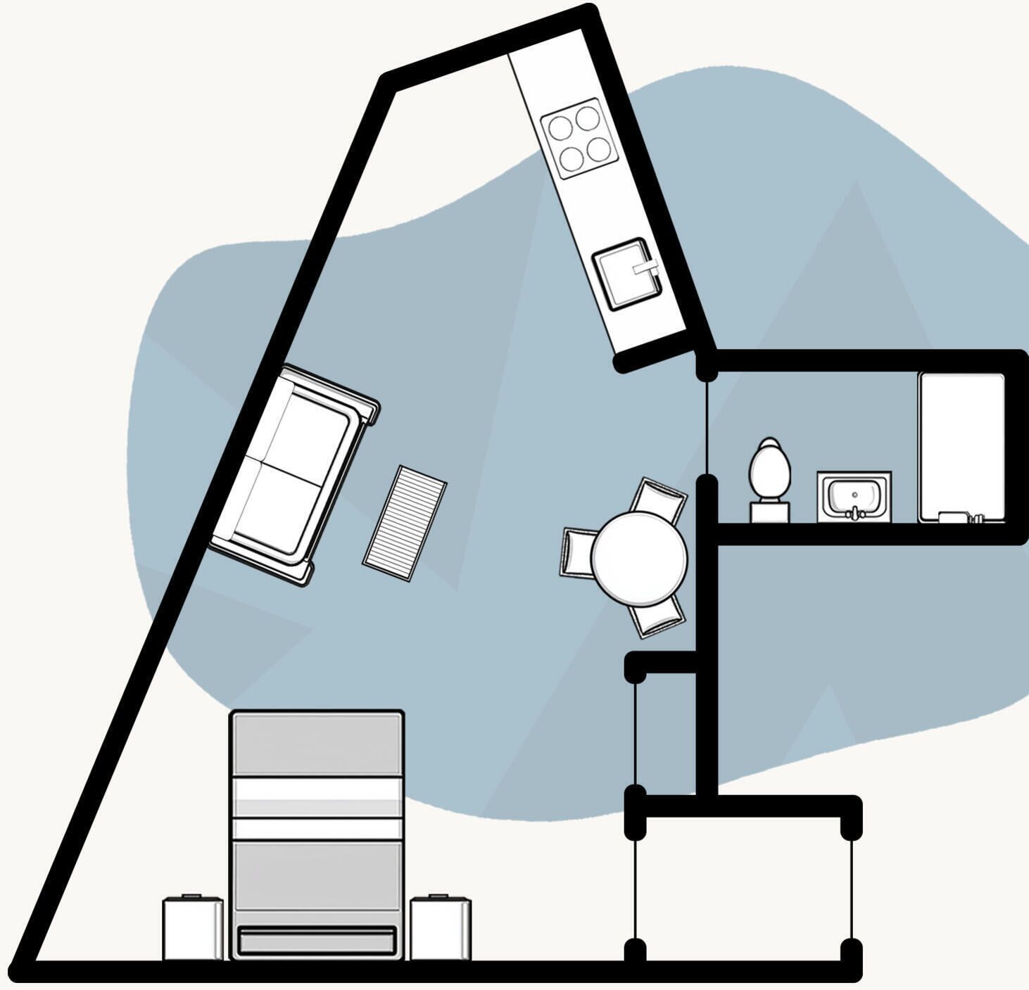 A room with a desk, chair, computer, and a large window.