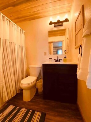 Sèche-cheveux, serviettes fournies, savon, shampoing