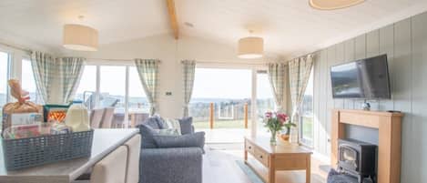 Cabin | Living area | 30-inch TV with digital channels, fireplace