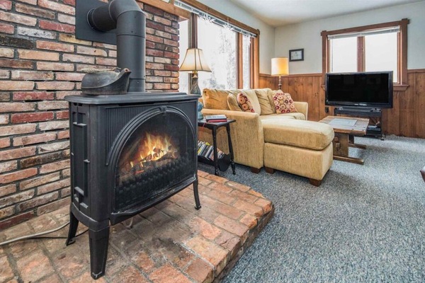 Smart TV, fireplace, DVD player, stereo