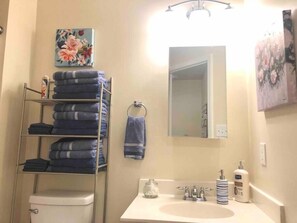 Asciugacapelli, asciugamani, sapone, shampoo