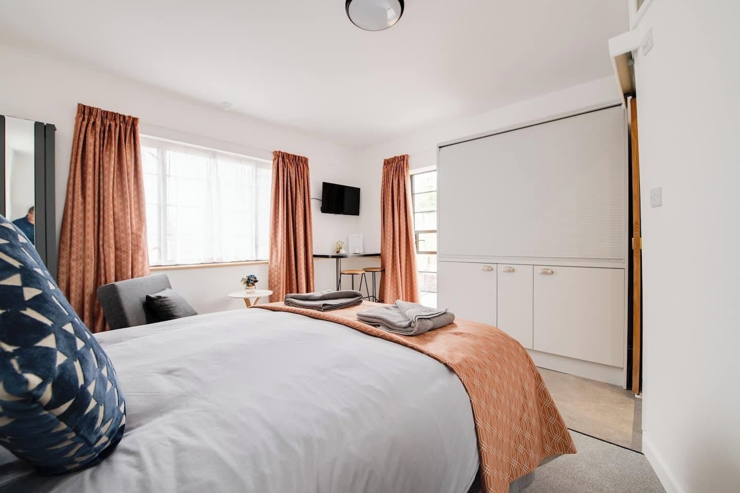 1 bedroom, desk, iron/ironing board, travel crib