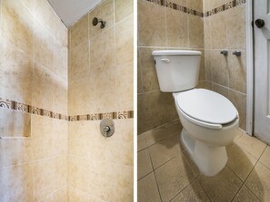 Dusche, kostenlose Toilettenartikel, Seife, Shampoo