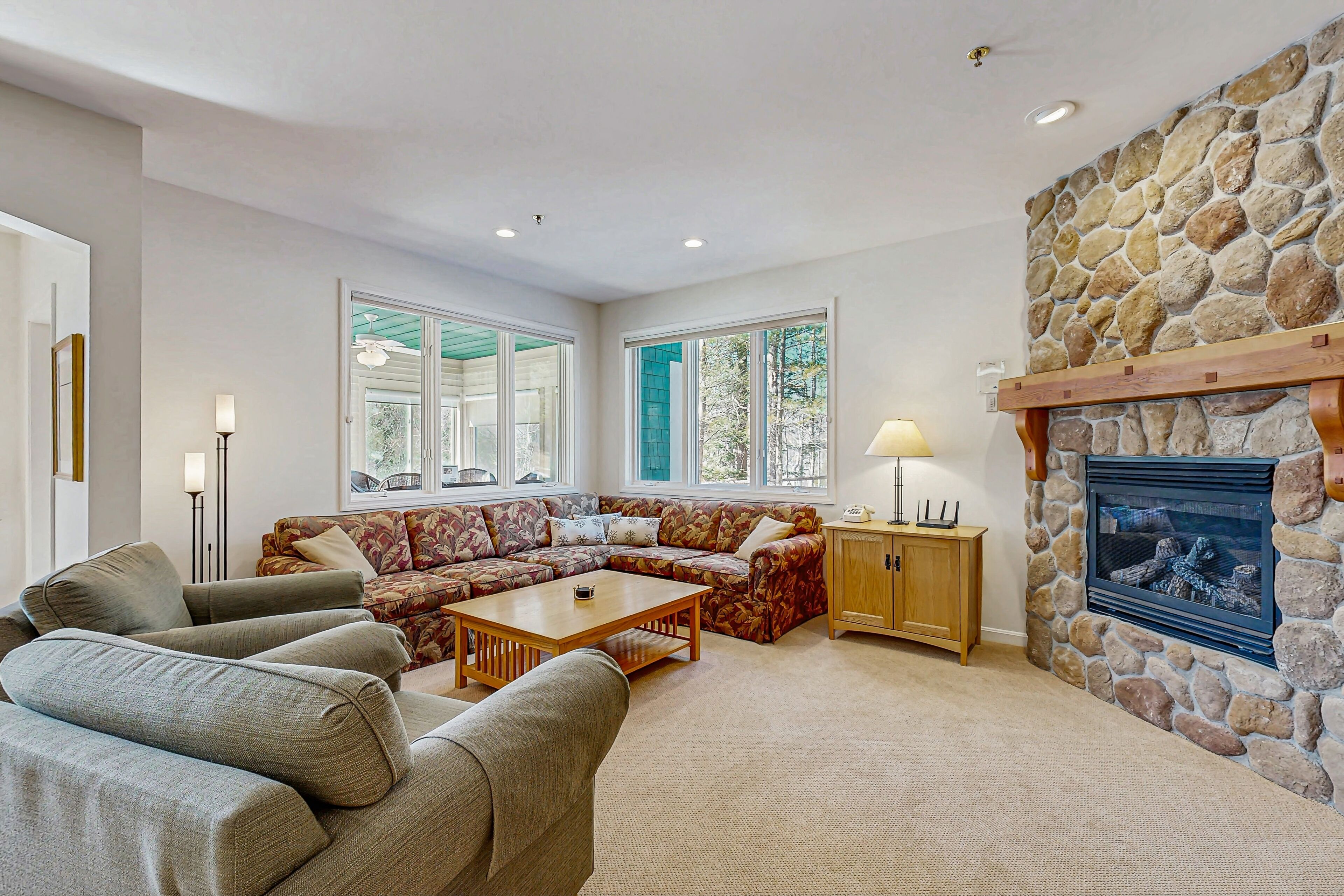 Televisión, chimenea, reproductor de DVD y tenis de mesa 