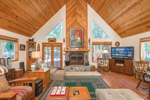 TV, fireplace, video game console, DVD player