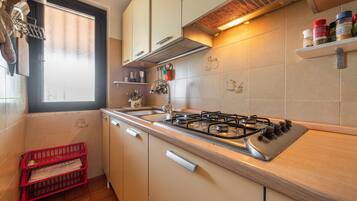 Kühlschrank, Ofen, Herdplatte, Wasserkocher mit Kaffee-/Teezubehör