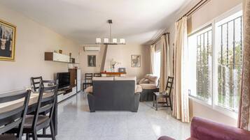 Una televisión, una chimenea