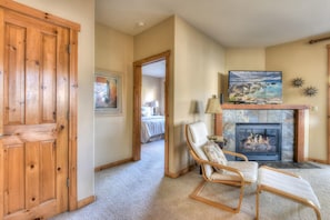 Condo, Multiple Beds, Patio, Mountain View (Alpine Way) | Living area | 42-inch flat-screen TV with digital channels, fireplace - Alpine Way Lake & Sugar Bowl Resort (Truckee)
