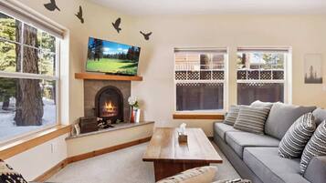 Townhome, Multiple Beds, Patio, Mountain View (Sunny Woods Acres) | Living area | 42-inch flat-screen TV with digital channels, fireplace